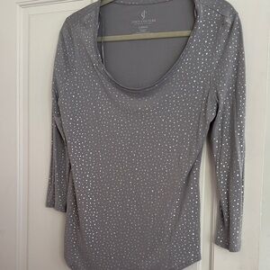 Juicy Couture Gray Scoop Neck Long-Sleeve Top with Silver Studs